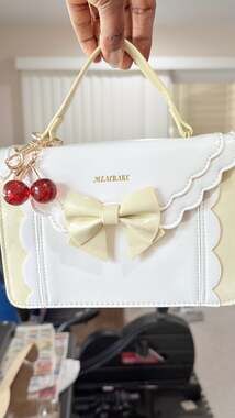 Mzacrake Lolita Style White and Cream Bowknot Handbag with Cherry Charm
